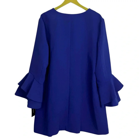Alfani XXL Full Zip Coat Long Jacket Blue Ruffle Flared Long Sleeve Pockets NWT - Picture 3 of 10